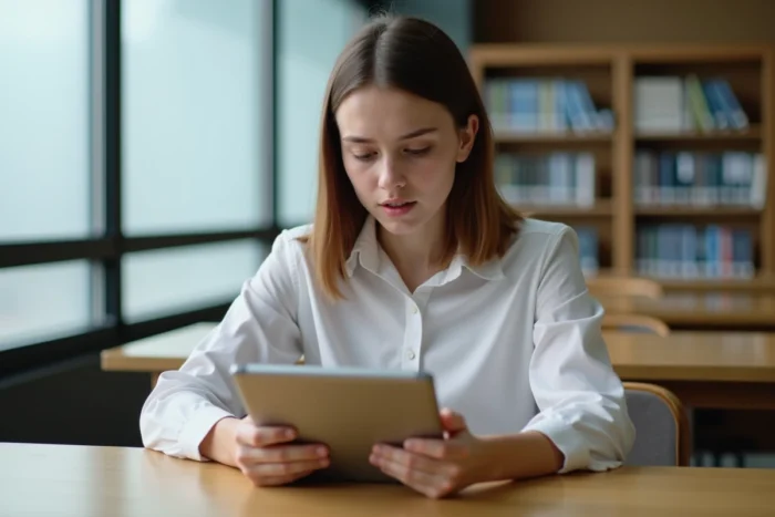 Personne consultant son compte Métis Afpa sur une tablette dans un centre de formation professionnelle
