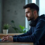 Homme utilisant un VPN sur son ordinateur portable pour naviguer en toute sécurité et confidentialité sur internet