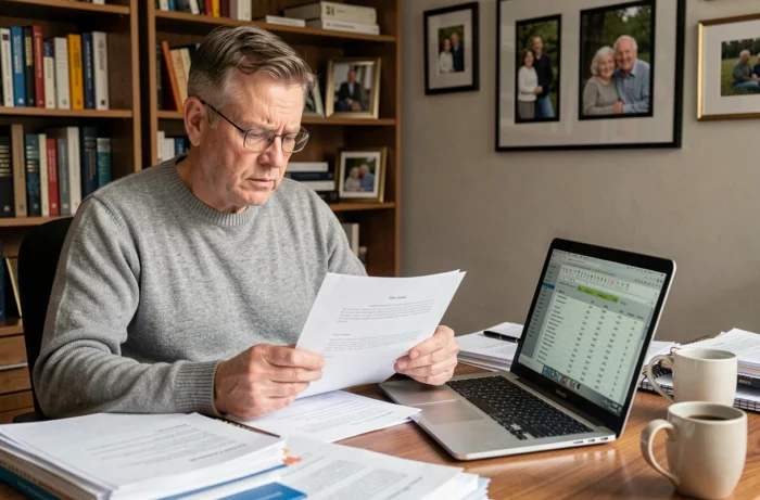 Personne planifiant le budget des services ADMR à domicile pour 2026 avec des documents tarifaires