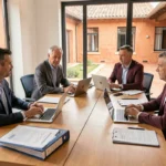 Personnels de l'Académie de Toulouse en réunion de travail autour d'une table lors d'un processus de convergence administrative